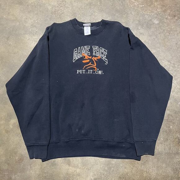 Vintage 90s Game Face Put It On Black Grunge Sweatshirt - Picture 1 of 3